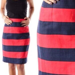 J.Crew Womens Linen Striped Pencil Skirt Size 2 Red Blue